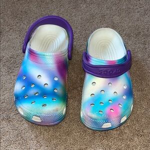 Colorful crocs with Purple Strap